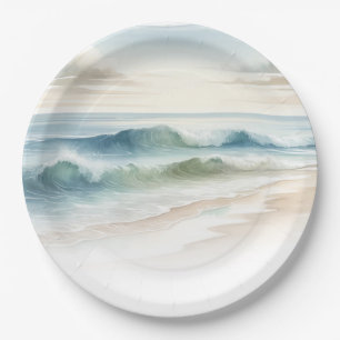 Aquarell-Wellen Strand Rustikale Küstenhochzeit Pappteller