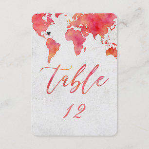 Aquarell Weltkarte Hochzeit Tischnummer