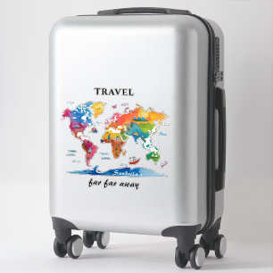 Aquarell Weltkarte Reise Zitat Aufkleber