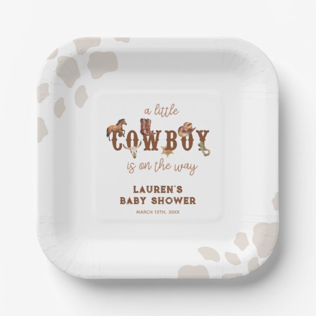 Aquarell Western Kleine Cowboy Babydusche Pappteller (Vorderseite)