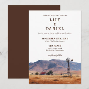 Aquarell Western Mountain Cowboy Ranch Hochzeit Einladung