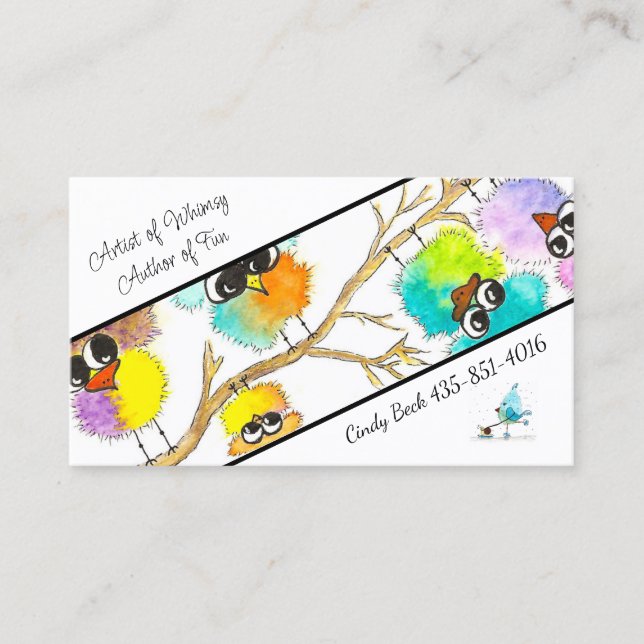 Aquarell Whimsical Birds Business Card Cindy Visitenkarte (Vorderseite)