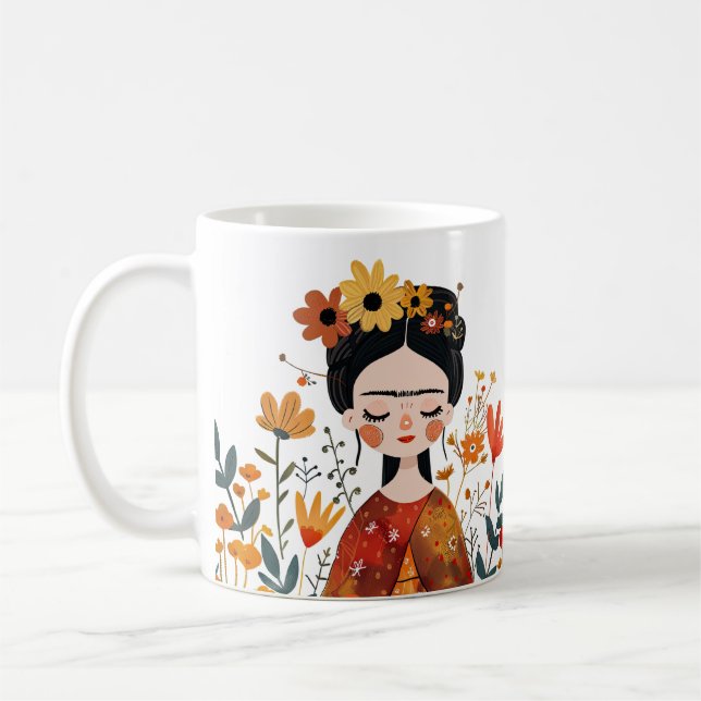 Aquarell Whimsical Frida Kahlo Illustration Kaffeetasse (Links)