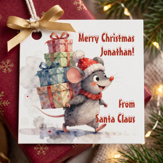 Aquarell-whimsical-Maus von Santa Kids Weihnachten Geschenkanhänger