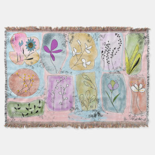 Aquarell-whimsische Blumen-Strichzeichnung-Wurfdec Decke