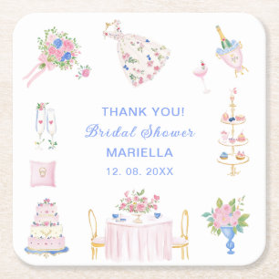 Aquarell-whimsische handgezeichnete Brautparty Rechteckiger Pappuntersetzer