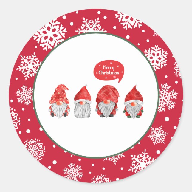 Aquarell Whimsy: Gnome Santas Frohe Weihnachten Runder Aufkleber (Vorderseite)