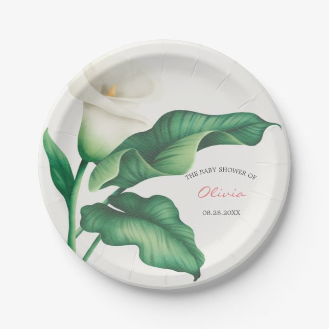 Aquarell White Lilly Baby Dusche Pappteller (Vorderseite)