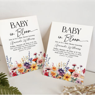 Aquarell-Wiesen-Blumen-Baby-in-Blüte-Baby-Party Einladung