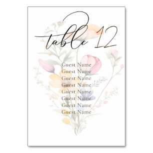 Aquarell-Wiesen-Wildblumen-Hochzeit-Sitzplan Tischnummer