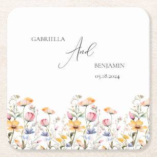 Aquarell-Wiesen-Wildblumen-Klassische-Hochzeit Rechteckiger Pappuntersetzer
