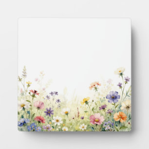 Aquarell-Wiesenrand mit Pastell-Blumen Fotoplatte