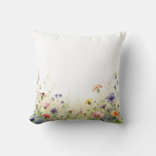 Aquarell-Wiesenrand mit Pastellfarbenen Blumen Kissen
