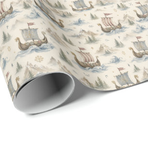 Aquarell Wikinger-Schiff Geschenkpapier