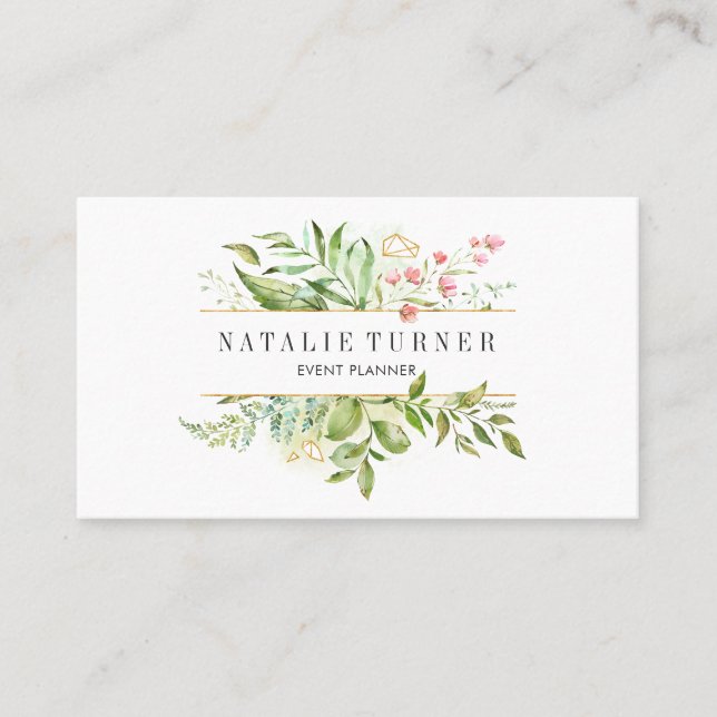 Aquarell Wild florale Green Foliage Business Card Visitenkarte (Vorderseite)