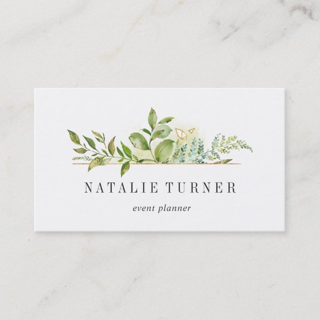 Aquarell Wild florale Green Foliage Business Card Visitenkarte (Vorderseite)