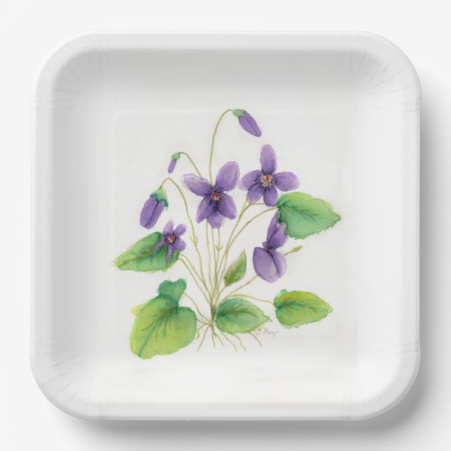 Aquarell Wild VIolets Melaminplatte Pappteller (Vorderseite)