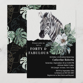 Aquarell Wild Zebra 40. Geburtstag Einladung