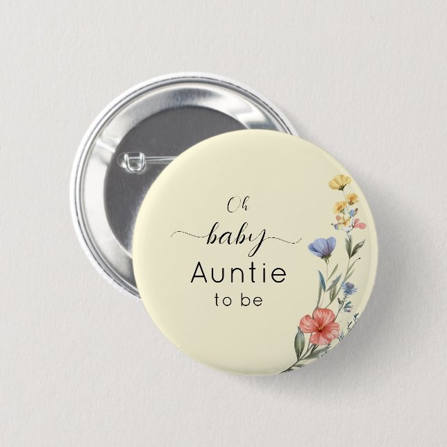 Aquarell Wildblume Baby Duwer Auntie to be Button (Vorne & Hinten)