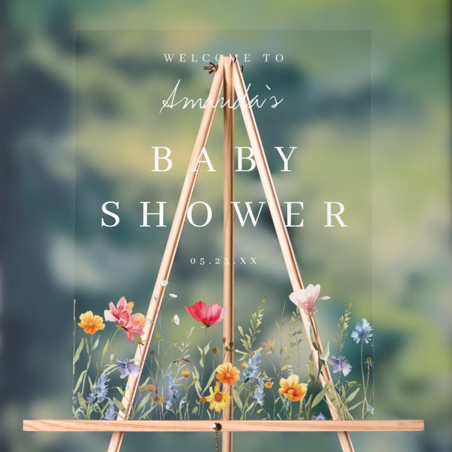 Aquarell Wildblume Babydusche Acrylschild (Neutral)