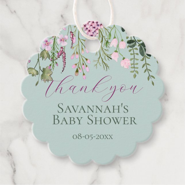 Aquarell Wildblume Babydusche Floral Vielen Dank Geschenkanhänger (Vorderseite)