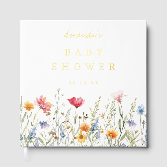Aquarell Wildblume Babydusche Gästebuch (Vorderseite)
