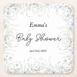 Aquarell Wildblume Blue Blume Baby Dusche Rechteckiger Pappuntersetzer
