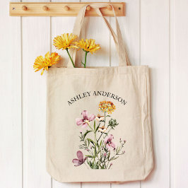 Aquarell Wildblume Bouquet #1 Personalisierter Nam Tragetasche