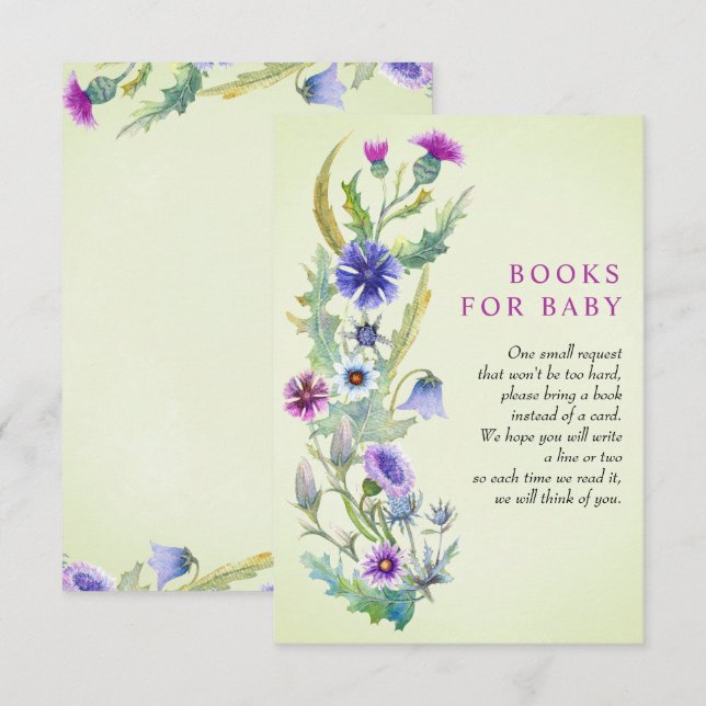 Aquarell-Wildblume Bücher für Babydusche Begleitkarte (Vorne/Hinten)