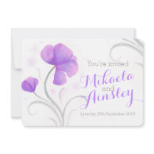 Aquarell Wildblume lila Hochzeit einladen