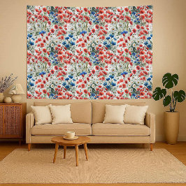 Aquarell Wildblume Mohn Gänseblümchen Botanisch Wandteppich