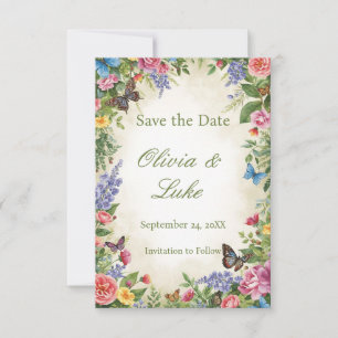 Aquarell Wildblume STD mit Schmetterlingen Save The Date
