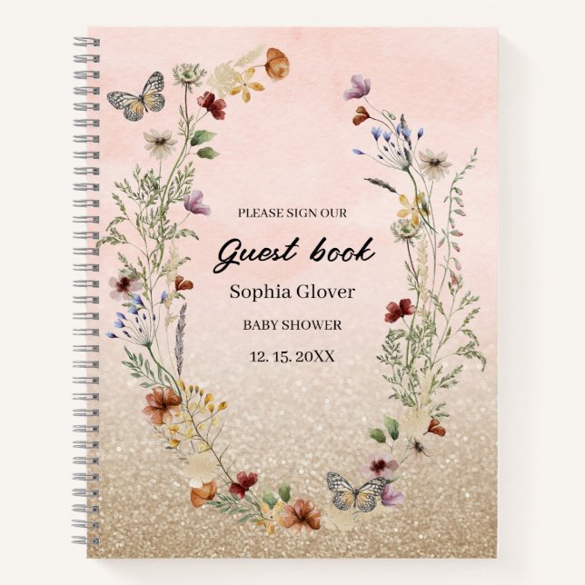 Aquarell-Wildblume und Butterfly Babydusche No Notizbuch (Vorderseite)