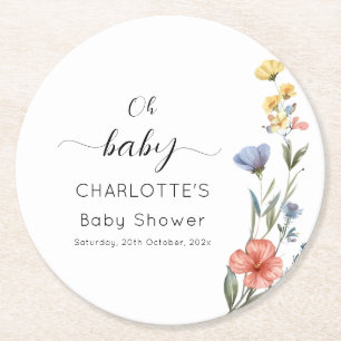 Aquarell-Wildblumen-Baby-Party Runder Pappuntersetzer