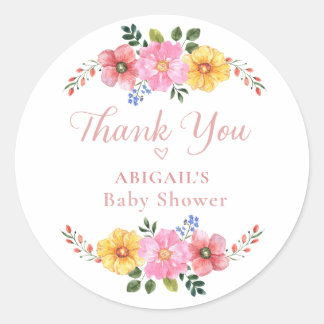 Aquarell-Wildblumen-Baby-Shower-Dankeschön Runder Aufkleber