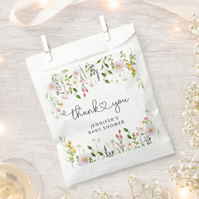 Aquarell Wildblumen Babydusche Danke Geschenktütchen (Ausgeschnitten)