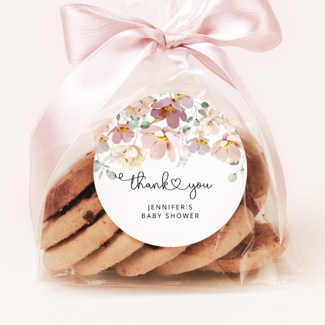 Aquarell Wildblumen Babydusche Danke Runder Aufkleber (Von Creator hochgeladen)