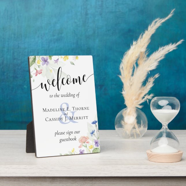 Aquarell Wildblumen Begrüßung Gästebuch Fotoplatte (Seite)