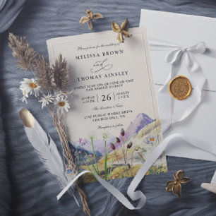 Aquarell-Wildblumen-Berg-QR-Code-Hochzeit Einladung