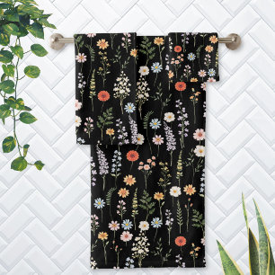 Aquarell-Wildblumen-Blumen-Botanik-Muster Badhandtuch Set