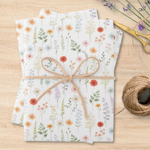 Aquarell-Wildblumen-Blumen-Botanik-Muster Geschenkpapier Set