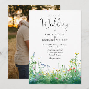 Aquarell-Wildblumen-Blumen-Foto-Hochzeit Einladung