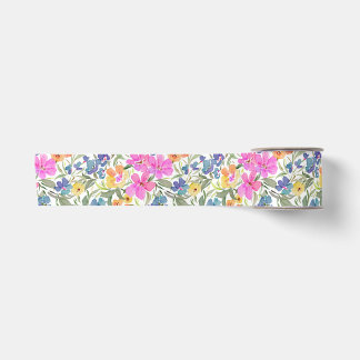 Aquarell-Wildblumen-Blumen - Pastell-Rosa Lila  Satinband