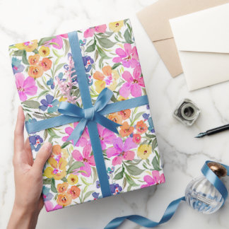 Aquarell-Wildblumen-Blumen - Pastellrosa Lila  Geschenkpapier