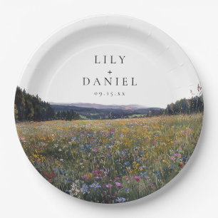 Aquarell-Wildblumen-Blumenwiese-Hochzeit Pappteller