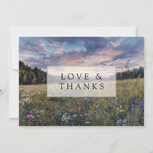 Aquarell-Wildblumen-Blumenwiese-Hochzeitsfoto Dankeskarte