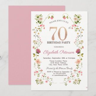 Aquarell-Wildblumen-Bogen 70. Geburtstag Einladung