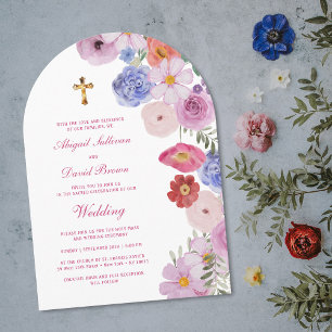 Aquarell-Wildblumen-Bogen religiöse Hochzeit Einladung