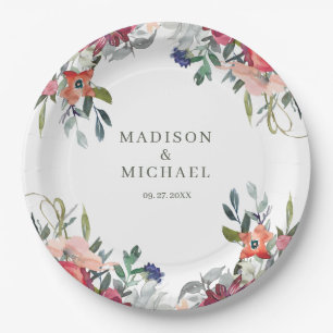 Aquarell-Wildblumen-Boho-Gartenhochzeit Pappteller