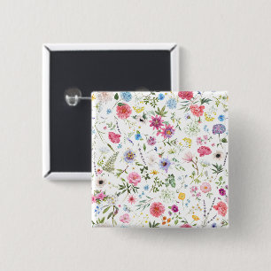 Aquarell-Wildblumen-Botanischer-Garten-Muster Button